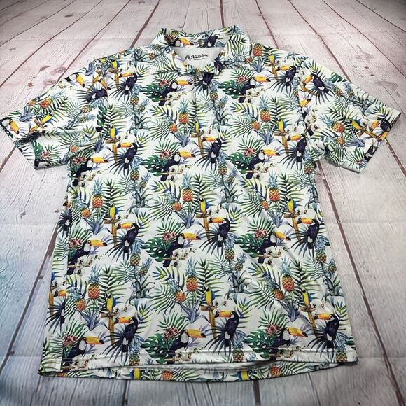 Royal & Awesome Polo Shirt Mens Tropical Stretch Bird Parrot Pineapple Golf XL - Picture 2 of 9